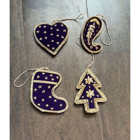 10 Purple Gold Thread Christmas Tree Eid Holiday Ornaments  Individually - Picture 2 of 7